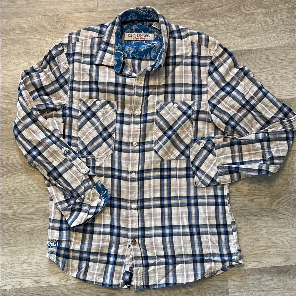 Never Worn John Lennon English Laundry Blue and Tan Casual Button Down Shirt​